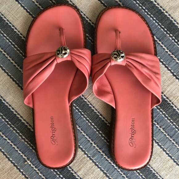 Brighton Thong Style Slip On Sandals Silver Plated Metal Embellishment Pink Sz 7 - Picture 11 of 11